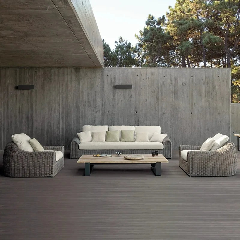 Outdoor rattan sofa waterproof sunscreen patio balcony garden rattan chair outdoor open-air leisure rattan sofa