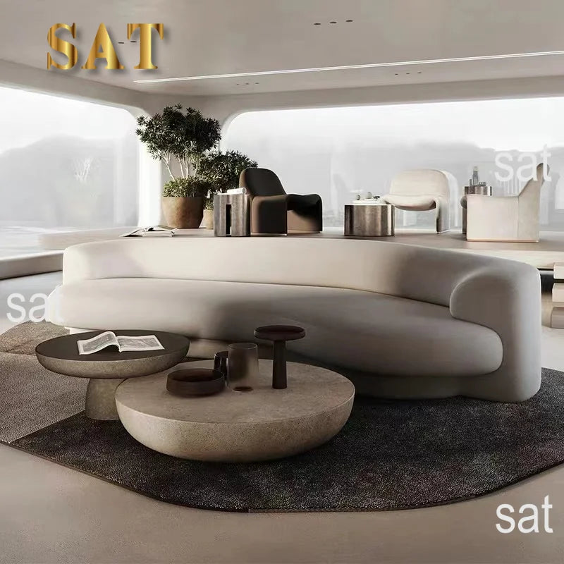 Fabric Living Room Sofas European Beige Italian Curved Luxury Couch Double Modern Designer Divano Soggiorno Home Furniture