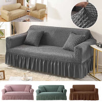 1 Seater Seersucker Sofa Cover with Elastic Skirt Stretch Sofa Protector Removable Slipcover Armchair Cover Elastic Couch Cover