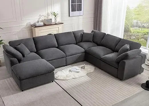 Modular Sectional Sofa, Modern Oversized Cloud Couch with Movable OttomanComfy Couches, 7 Seater L-Shaped Sofas