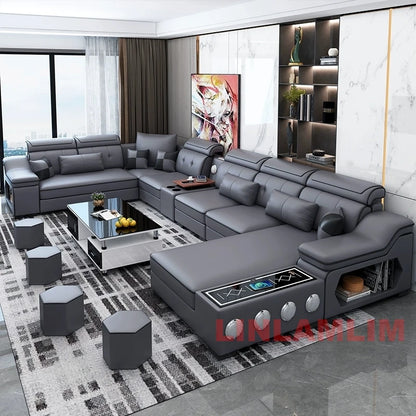 Modern Sectional Sofa with Chaise Lounge, Bluetooth Speakers and USB Ports