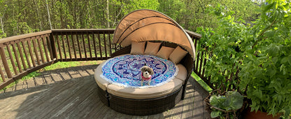 Terrace Circular Sofa Bed with  Canopy, Brown Wicker Furniture