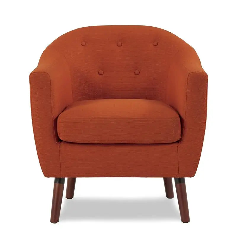 Orange Fabric Accent Chair 1pc Espresso Legs Button Tufted Solid Wood Living Room Furniture