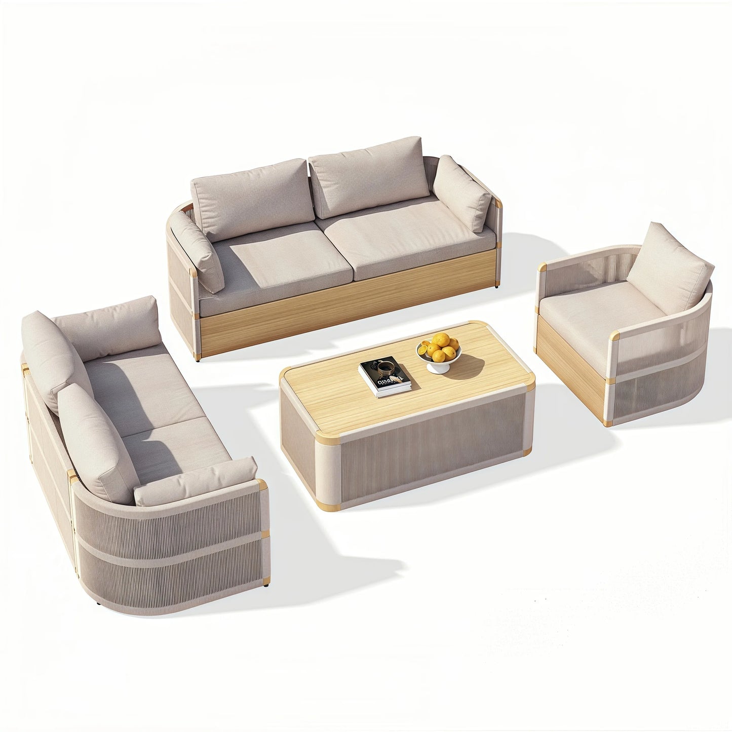 Nordic Outdoor Sofa and Coffee Table Set, Garden Designer Designed Woven Furniture Set for Courtyard and Outdoor Use