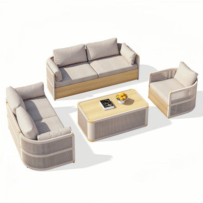 Nordic Outdoor Sofa and Coffee Table Set, Garden Designer Designed Woven Furniture Set for Courtyard and Outdoor Use