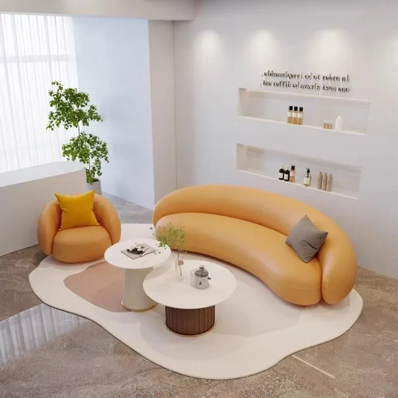 Cream curved sofa soft sofa living room bedroom dual use