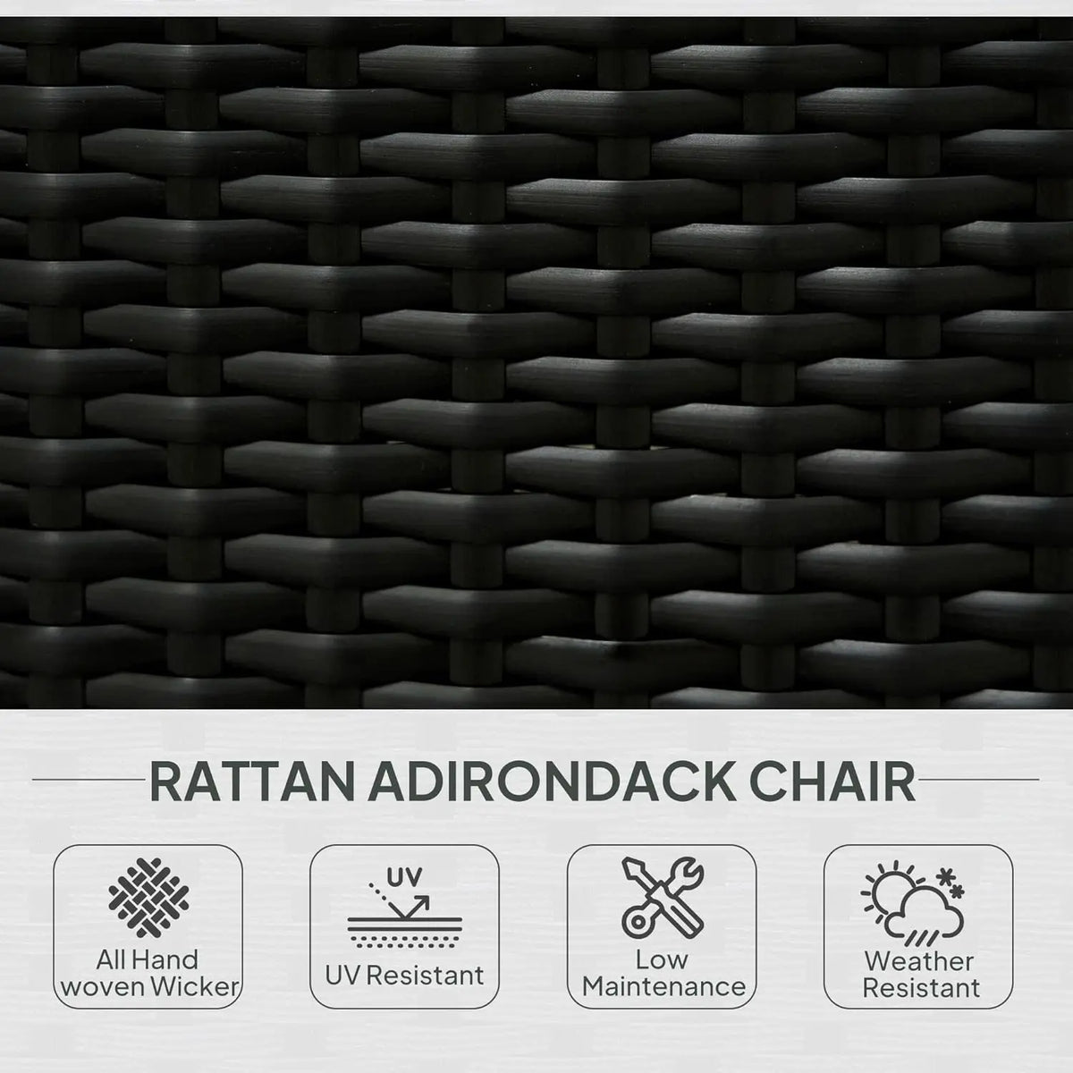 Patio Wicker Adirondack Chair,Outdoor All-Weather Rattan Fire Pit Chair with Soft Cushions, Tall Curved Backrest and Comfortable