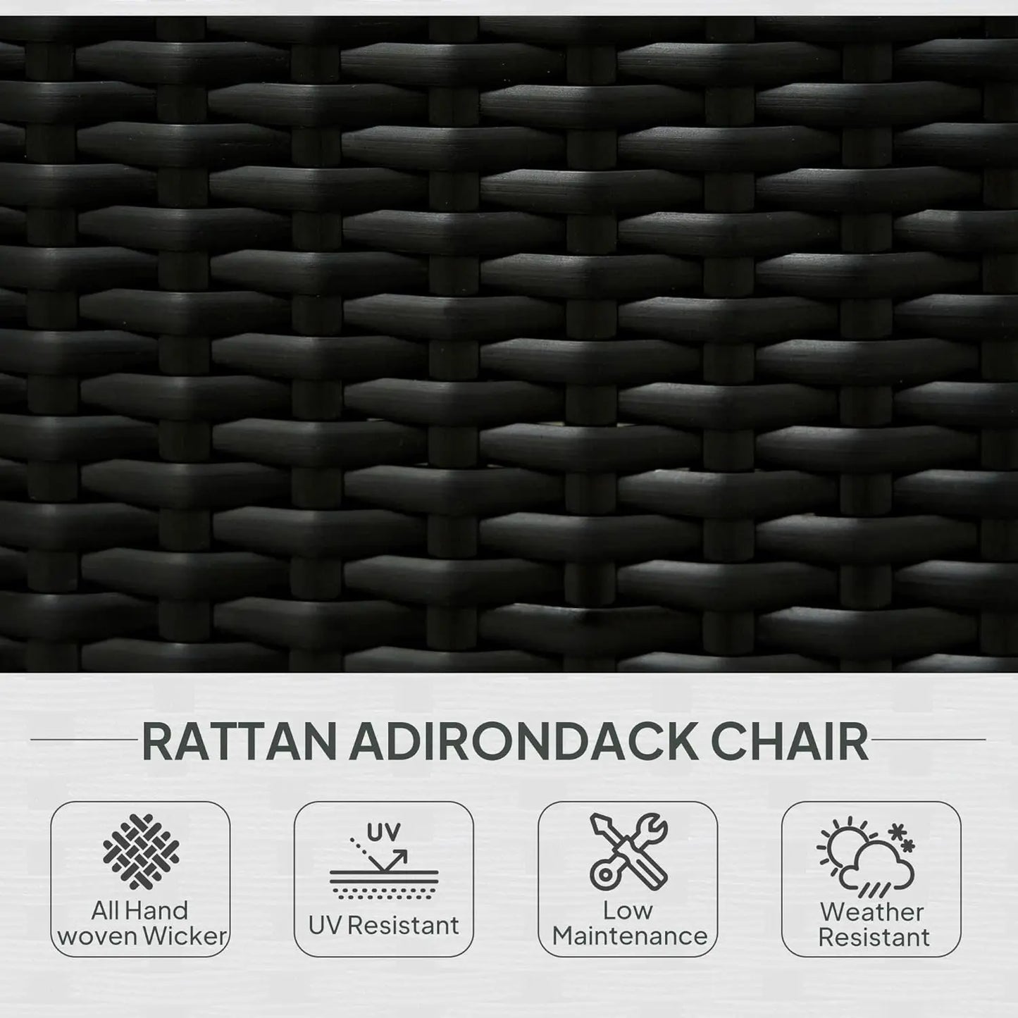 Patio Wicker Adirondack Chair,Outdoor All-Weather Rattan Fire Pit Chair with Soft Cushions, Tall Curved Backrest and Comfortable