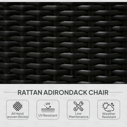 Patio Wicker Adirondack Chair,Outdoor All-Weather Rattan Fire Pit Chair with Soft Cushions, Tall Curved Backrest and Comfortable