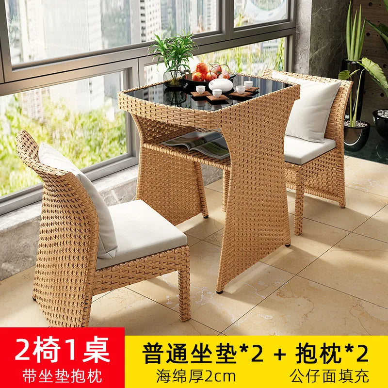 Balcony Small Table and Chair Tea Table and Chair Kit Outdoor Garden Combination Leisure Storage Rattan Knitting Small Table and