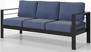 Outdoor Couch Aluminum Patio Furniture Sofa, 3 Seat All-Weather Metal Patio Couch with 5