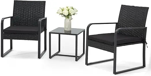 Outdoor Patio Furniture Set, Patio Bistro Set Wicker Conversation Set, Modern Rattan Chair with Glass Coffee Table .