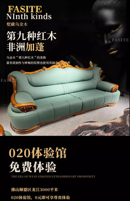New Chinese-style simple ebony leather sofa luxury villa living room size apartment solid wood furniture corner combination