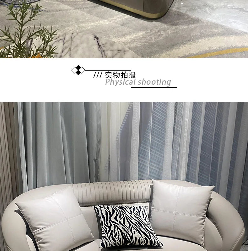 4yj9 Italian Style Light Luxury Genuine Leather Sofa Villa Living Room Large and Small Suite Combination