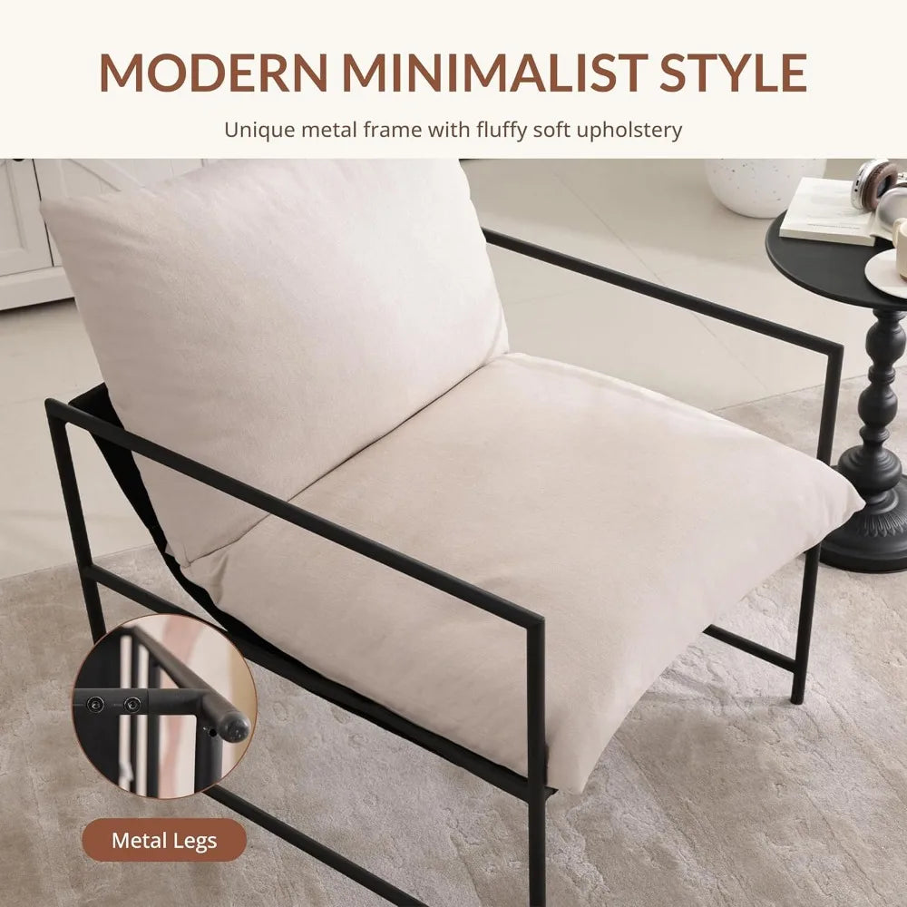 Sling Accent Chair with Metal Frame, Modern Armchair with Memory Foam Cushion, Comfy Lounge Chair for Living Room Bedroom Balcon