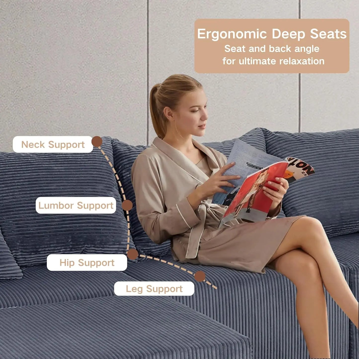 Family Sofa Set for Living Room, 8-Piece Modular U-Shaped Sectional Sofa with Oversized Chaise Lounge and Bed,Customized