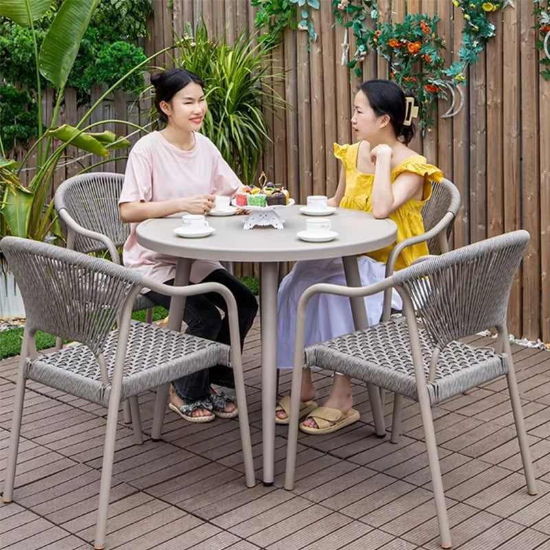 Aluminum Frame Outdoor Chairs Set of 2 PE Rope Patio Chair All Weather Bistro Chair Garden Chair for Hotel Restaurant Backyard