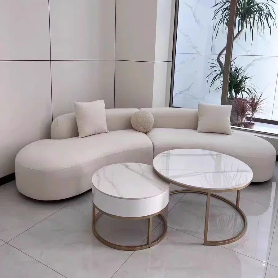 Italian light luxury curved wabi sofa special-shaped corner large apartment living room model room designer milk white sofa