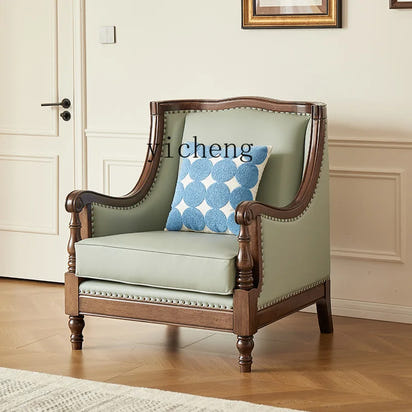 XL retro sofa walnut wood solid wood leather first layer cowhide combination sofa living room furniture