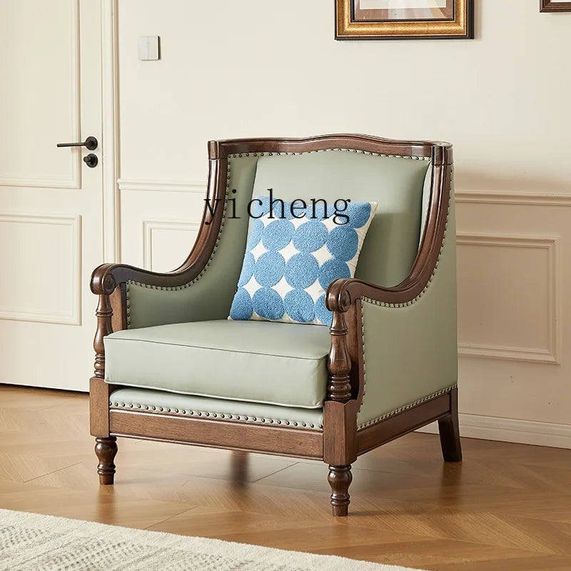 XL retro sofa walnut wood solid wood leather first layer cowhide combination sofa living room furniture