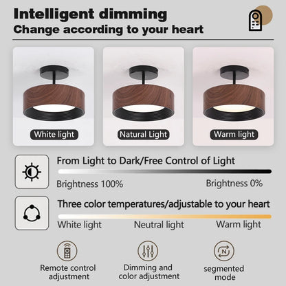 Nordic LED Ceiling Light Circular Walnut Wood Grain Aisle Light Dressing Room Corridor Balcony Decoration Indoor Ceiling Lamp