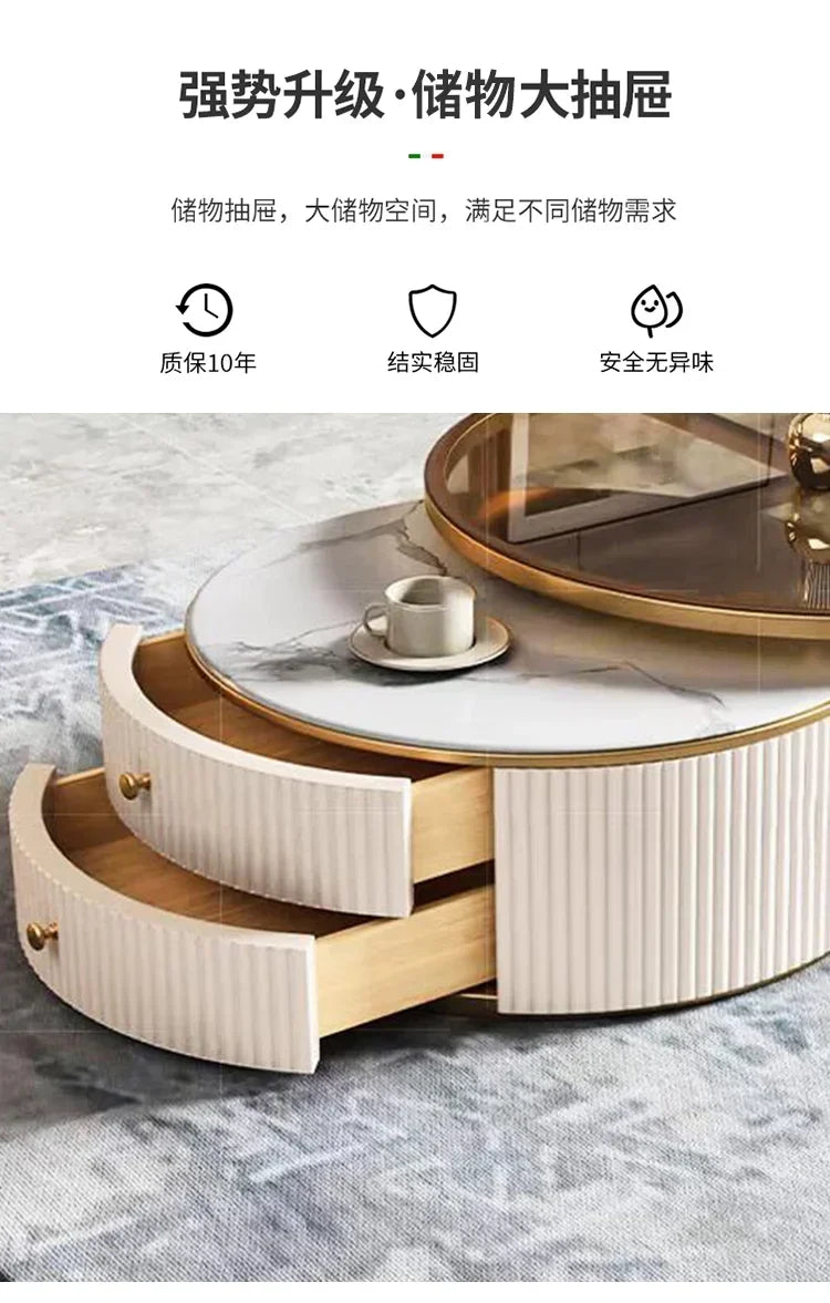 a163  round Glass Stone Plate Coffee Table Modern Minimalist Living Room Home Retractable Size Combination