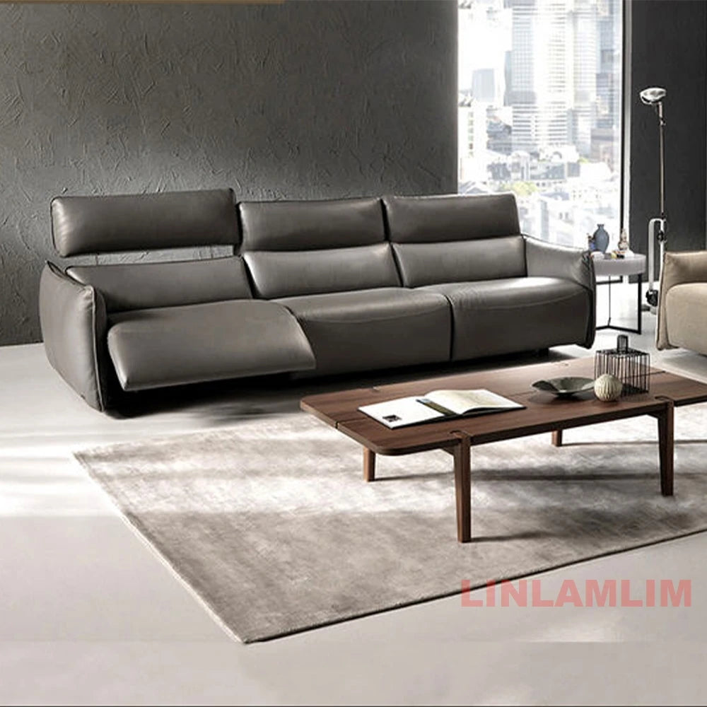 QY Dual Motor Power Reclining Genuine Leather Sectional Sofa with Adjustable Headrests, L-Shaped Corner Couch with Chaise Lounge
