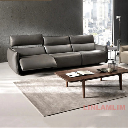 QY Dual Motor Power Reclining Genuine Leather Sectional Sofa with Adjustable Headrests, L-Shaped Corner Couch with Chaise Lounge