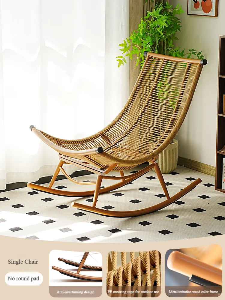Modern Luxury Living Room Wicker Rattan Rocking Recliner Chair Sofa Single Lazy Garden Balcony Outdoor Camp Bedroom Furniture
