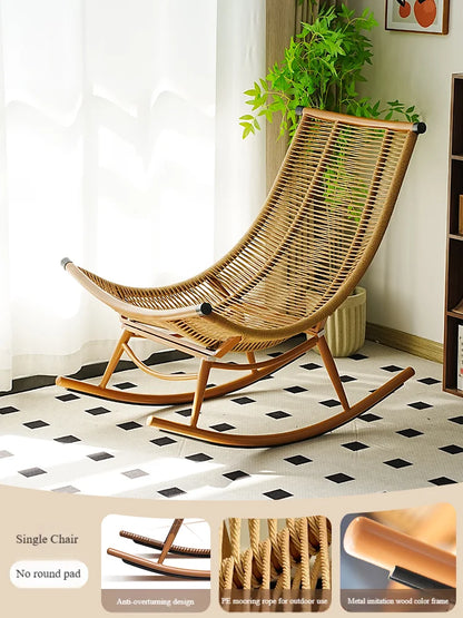 Modern Luxury Living Room Wicker Rattan Rocking Recliner Chair Sofa Single Lazy Garden Balcony Outdoor Camp Bedroom Furniture