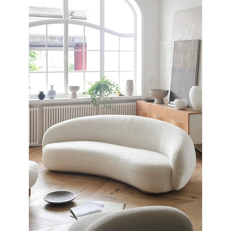 French cream style lamb wool cashew sofa living room three-person curved pea sofa designer sofa