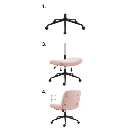Pink Teddy Fabric Criss-Cross Desk Chair, Armless Swivel Seat with Wheels & Adjustable Height for Home Office