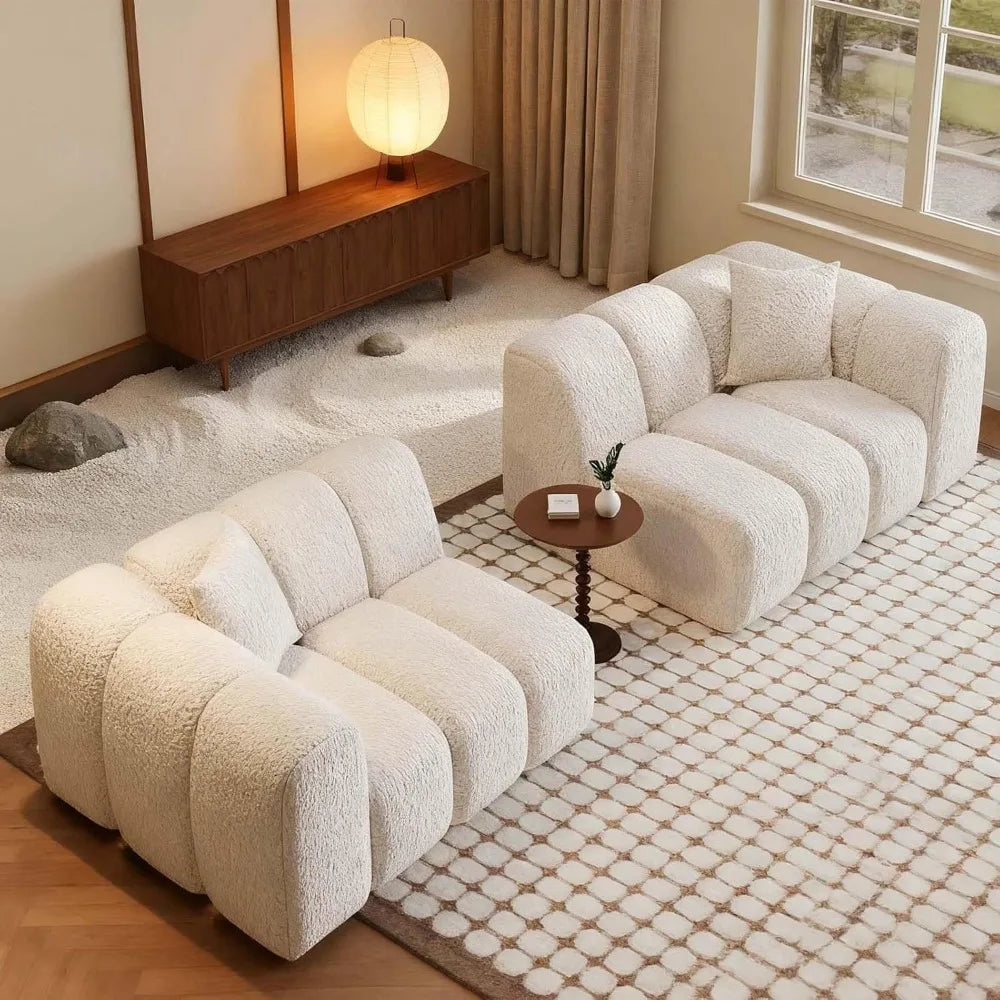 102" White Cloud-Style Modular Sectional Sofa – Modern Oversized Comfort with Soft-Edge Design and Integrated Armrests