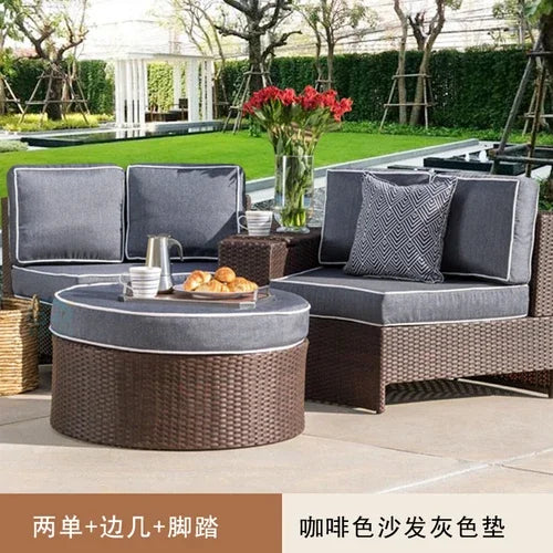 Outdoor circular rattan sofa chair, courtyard, outdoor rattan woven garden sofa combination