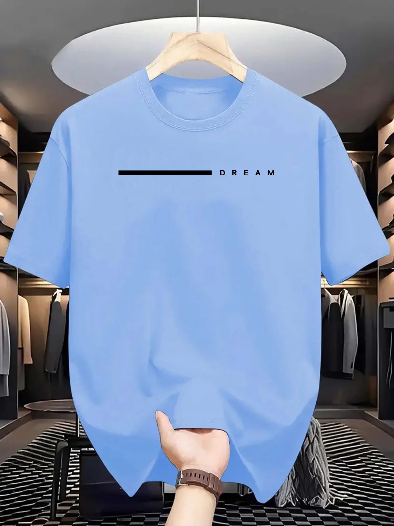 Men's summer 100 cotton fashionable casual loose plus size dream letter printed sports round neck short sleeved T-shirt top