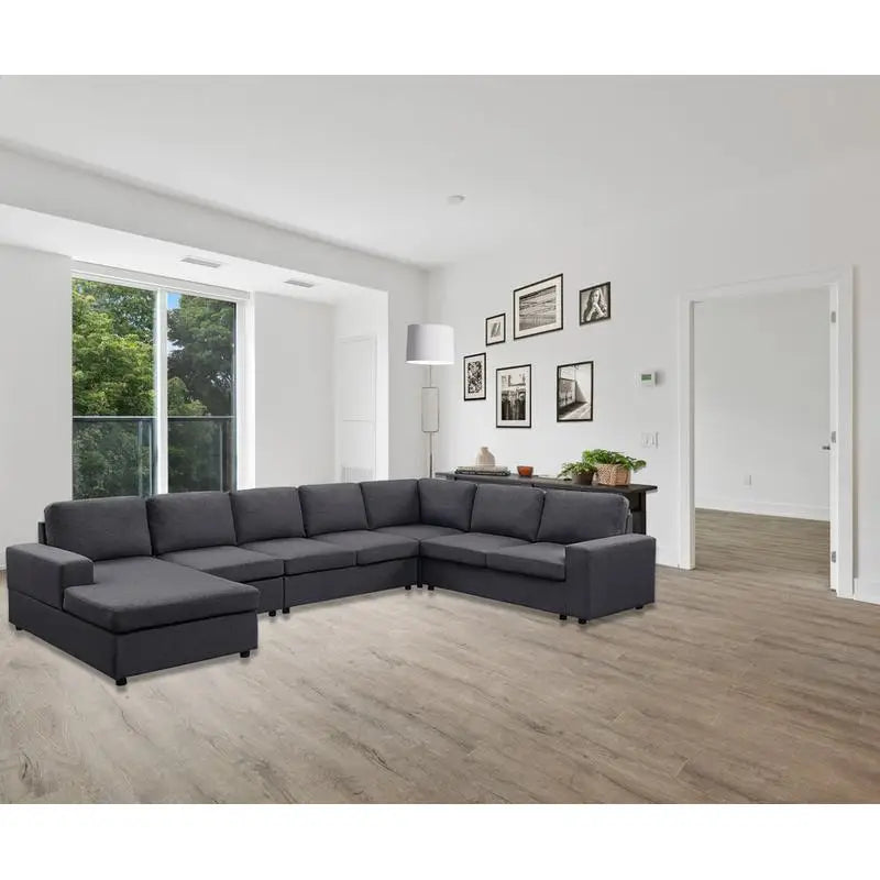 Modular Sectional Sofa with Reversible Chaise in Dark Gray Linen - Ideal for Living Room Comfort and Versatility, Stylish
