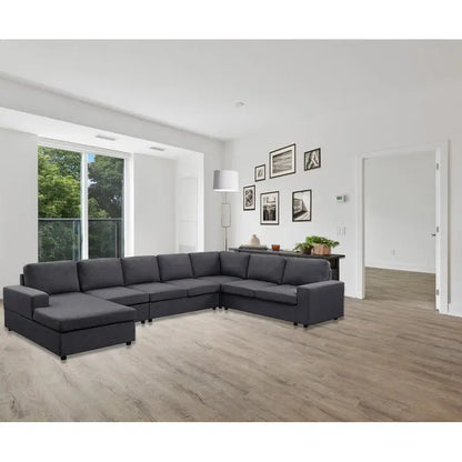 Modular Sectional Sofa with Reversible Chaise in Dark Gray Linen - Ideal for Living Room Comfort and Versatility, Stylish