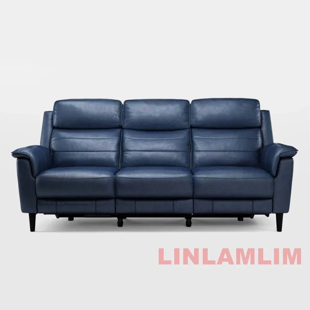 MANBAS Luxury Power Reclining Sofa - Modern Genuine Leather 3-Seater Couch with Footrests & USB, Electric Recliner Home Theater