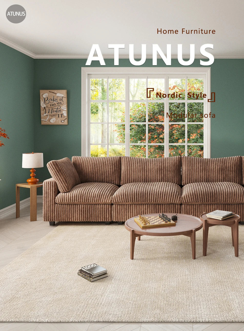 ATUNUS USA in Stock Drop Shipping Cloud Sofa Living Room Furniture Black Corduroy Modular Sectional Couch Sofa Set