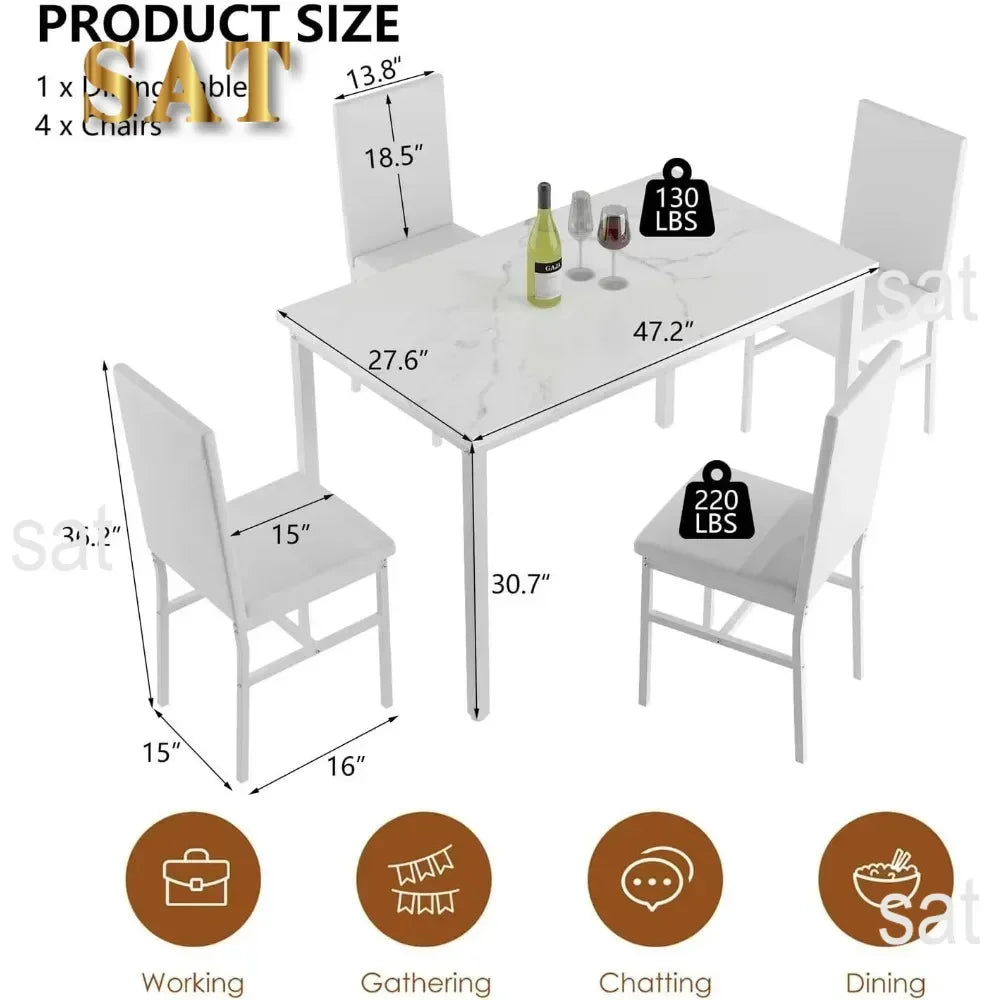 # Hot Sales Dining Table Set For 4- Space And Chairs For 4 Modern Style Faux Marble Tabletop & 4 Blue Velvet Chairs For Dining R