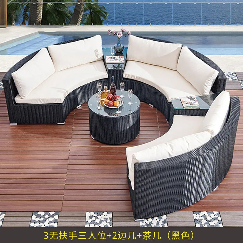 Customizable outdoor sofa villa garden courtyard circular curved rattan sofa coffee table combination outdoor leisure
