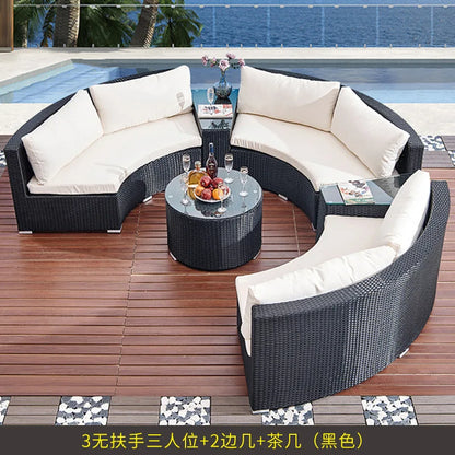 Customizable outdoor sofa villa garden courtyard circular curved rattan sofa coffee table combination outdoor leisure