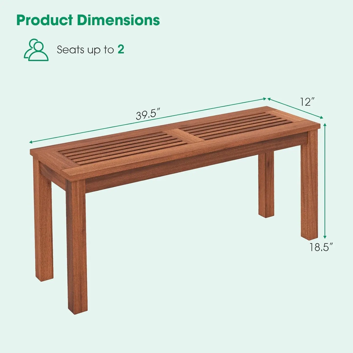 Tangkula Patio Wood Bench, 2-Person Solid Wood Bench with Slatted Seat, 39.5" Long Loveseat with Stable Wood Frame, Indoor Outdo