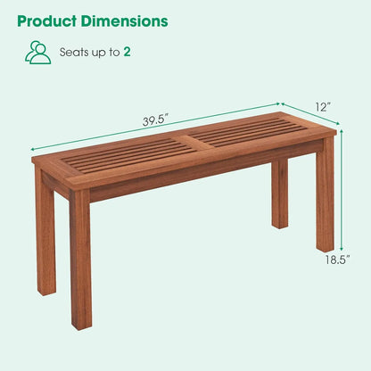 Tangkula Patio Wood Bench, 2-Person Solid Wood Bench with Slatted Seat, 39.5" Long Loveseat with Stable Wood Frame, Indoor Outdo