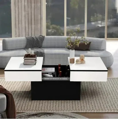 KD Wholesale Coffee Table  Living Room White & Black Modern High-Gloss Coffee Table with Hidden Storage