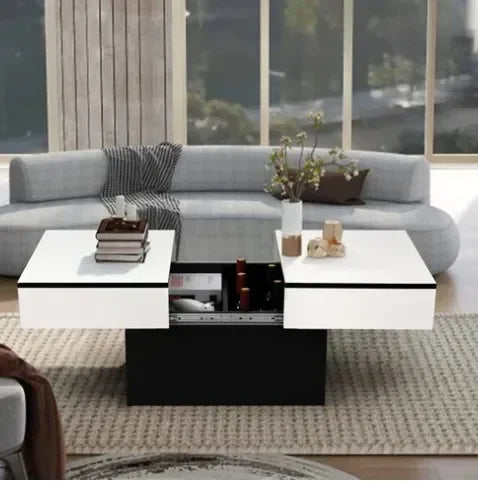KD Wholesale Coffee Table  Living Room White & Black Modern High-Gloss Coffee Table with Hidden Storage
