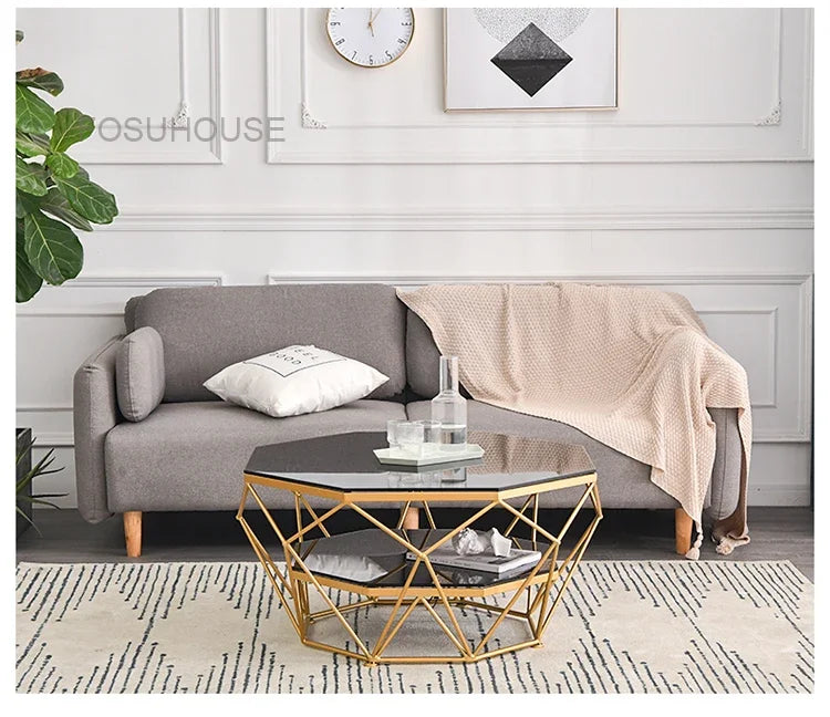 Nordic Glass Living Room Coffee Tables Light Luxury Modern Toughened Glass Bedroom Corner Table Iron Coffee Table Home Furniture