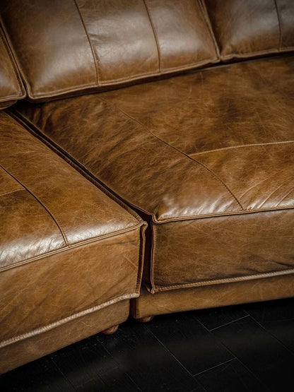 Classic retro style living room Budapest sofa, second-hand bed and breakfast oil wax leather special-shaped sofa