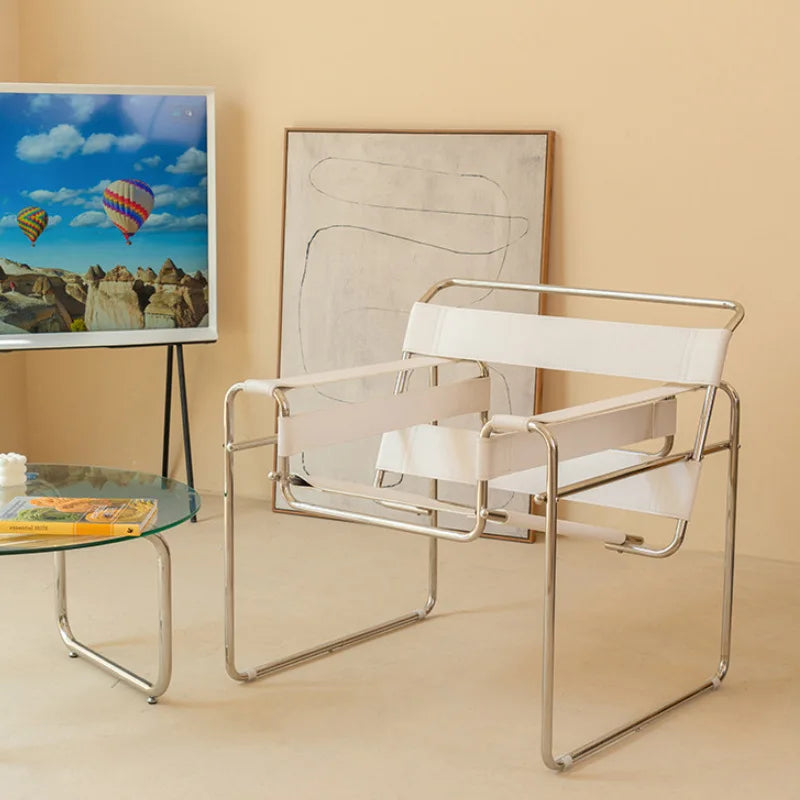 MOMO Chair Lazy Sofa Scandinavian Saddle Leather Single Chair Stainless Steel Leisure Single Sofa Chair Lounge Chair