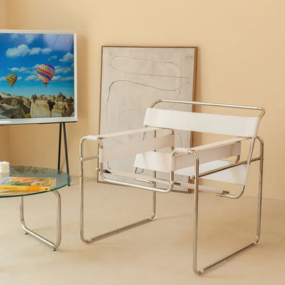 MOMO Chair Lazy Sofa Scandinavian Saddle Leather Single Chair Stainless Steel Leisure Single Sofa Chair Lounge Chair